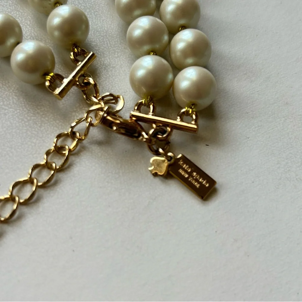 Kate Spade Double Strand Pearl Necklace with Gold Diamond Bows - Picture 6 of 8